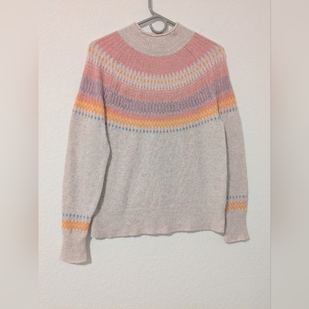 J. Crew Pink Orange Merino Wool Alpaca Supersoft Yarn Fair Isle Rollneck Sweater - Picture 4 of 9